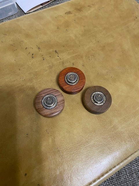 <B>Masonic Tokens</B> - English Walnut 1 - Padauk 1 - Macacauba 1